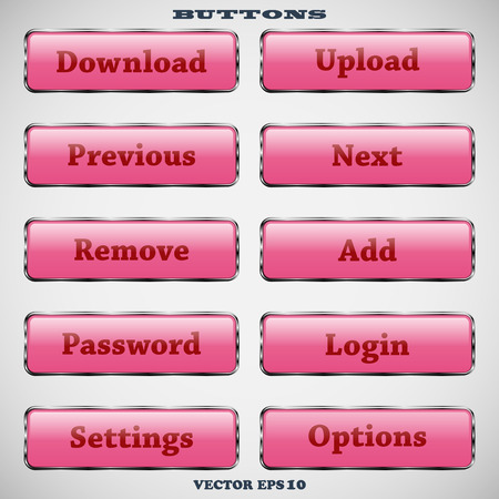 Set of glass rectangle pink web buttons with glossy reflections for website or app on a gray backgroundのイラスト素材