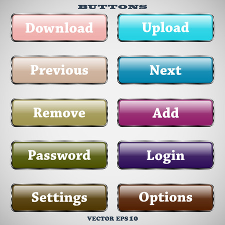 Set of glass rectangle colorful web buttons with glossy reflections for website or app on a gray backgroundのイラスト素材