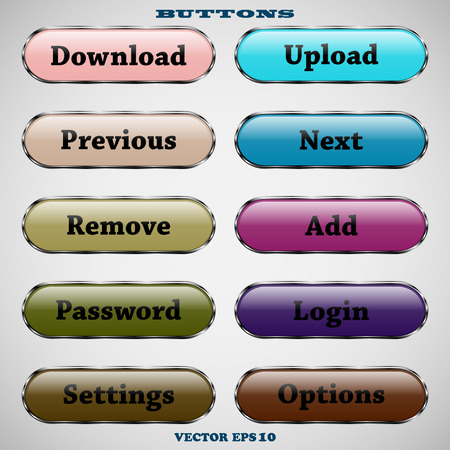 Set of glass colored web buttons with glossy reflections for website or app on a gray backgroundのイラスト素材