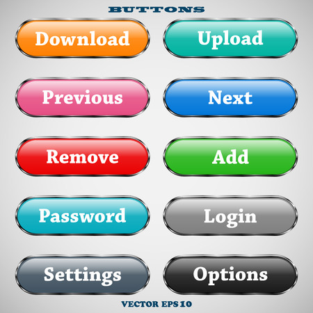 Set of glass colorful web buttons with glossy reflections for website or app on a gray backgroundのイラスト素材