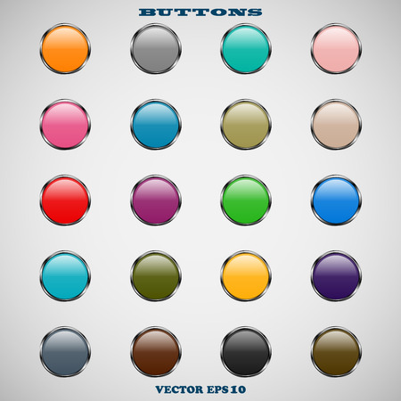 Set of glass round color web buttons with glossy reflections for website or app on a gray backgroundのイラスト素材