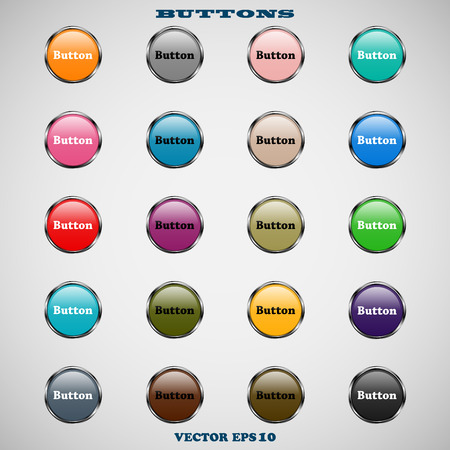 Set of glass round colored web buttons with glossy reflections for website or app on a gray backgroundのイラスト素材