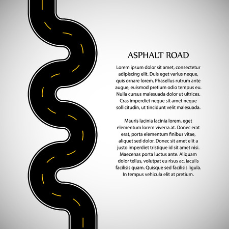 Asphalt road with yellow intermittent marking and text on the gray backgroundのイラスト素材