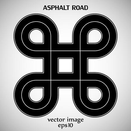 Asphalt road black color with white solid marking and text on the gray backgroundのイラスト素材