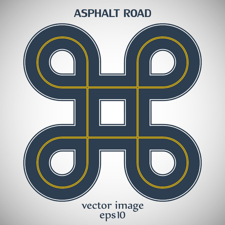 Asphalt road gray color with yellow solid double marking and text on the gray backgroundのイラスト素材