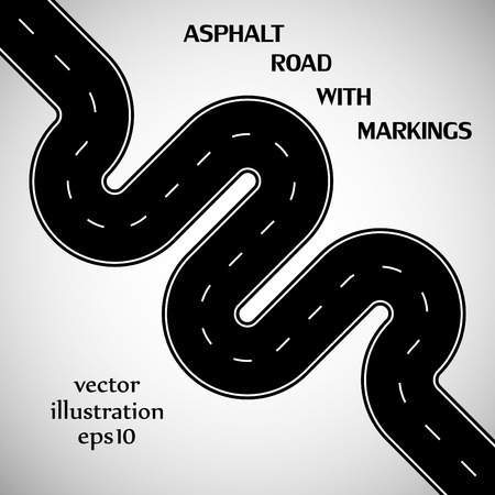 Asphalt road black color with white intermittent marking and text on the gray backgroundのイラスト素材