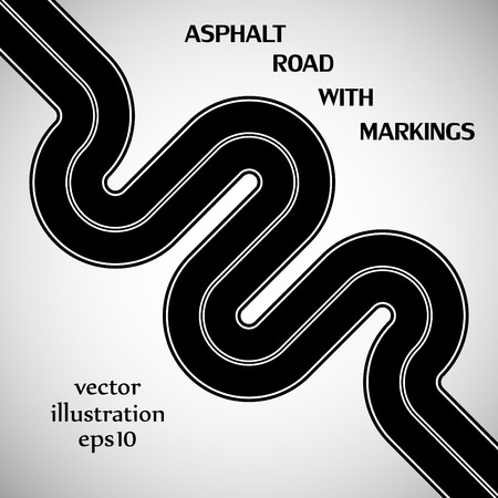 Asphalt road black color with white solid double marking and text on the gray backgroundのイラスト素材