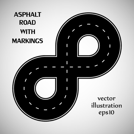 Asphalt road black color with white intermittent marking on the gray backgroundのイラスト素材