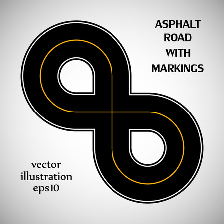 Asphalt road black color with yellow solid marking on the gray backgroundのイラスト素材