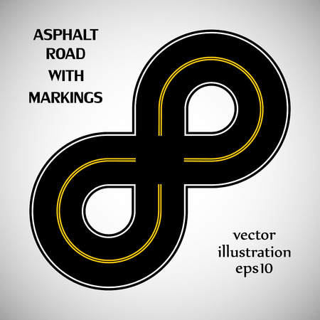 Asphalt road black color with yellow solid double marking on the gray backgroundのイラスト素材