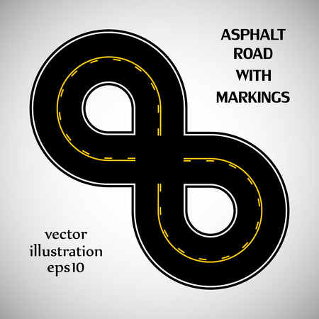 Asphalt road black color with yellow double solid and intermittent marking on the gray backgroundのイラスト素材