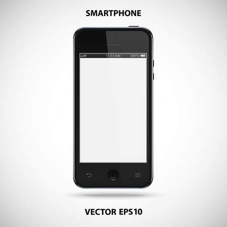 Black smartphone in iphone style with a gray touch screen isolated on a gray backgroundのイラスト素材