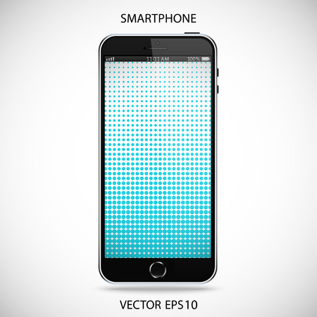 Realistic black phone in iphone style with a touch screen on a gray backgroundのイラスト素材