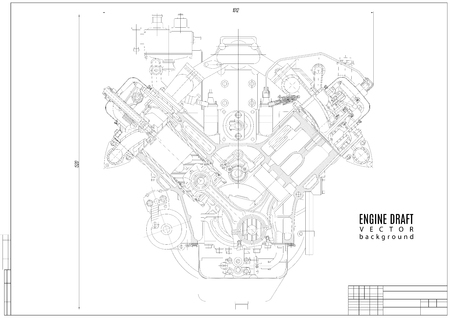 technical drawing engine, construction project or plan with horizontal frame on the white background. stock vector illustrationのイラスト素材