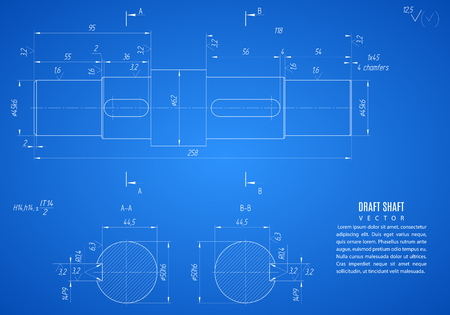 blueprint of shaft, project technical drawing on the blue background.のイラスト素材