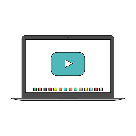 laptop icon in the style thin line flat design isolated on white background.のイラスト素材