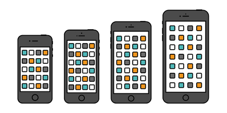 smartphone icon set in the style thin line flat design isolated on white background.のイラスト素材