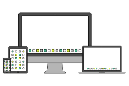 mockup gadget and device icons set in the style thin line flat design isolated on white background.のイラスト素材