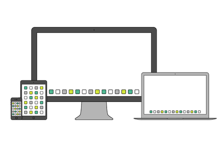 mockup gadget and device icons set in the style thin line flat design isolated on white background.のイラスト素材