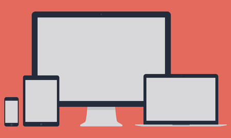 mockup gadget and device icons set in the style flat design isolated on red background.のイラスト素材