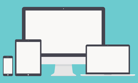 mockup gadget and device icons set in the style flat design isolated on blue background.のイラスト素材