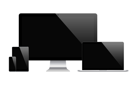 Mockup gadget and device: smartphones, tablets, laptops and computer monitors black color with blank screen isolated on white background. stock vector illustration eps10のイラスト素材