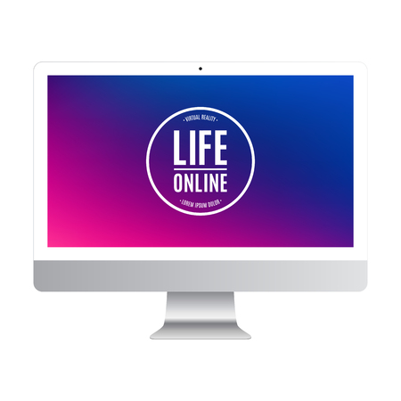 Computer with colored screen isolated on white background.のイラスト素材