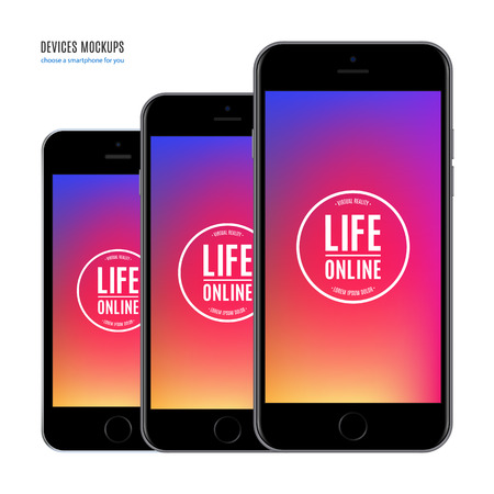 smartphone mockup set with colorful screen isolated on white background. stock vector illustration eps10のイラスト素材