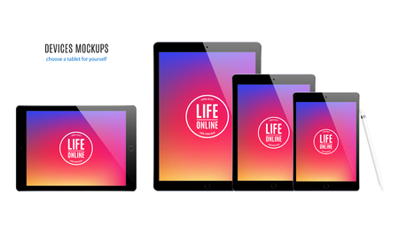 tablet mockup set with colorful screen isolated on white background. stock vector illustration eps10のイラスト素材