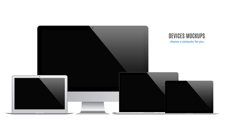 mockup devices: laptops and computer monitor with blank screen isolated on white background. stock vector illustration eps10のイラスト素材