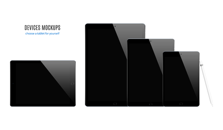 tablet mockup set black color with blank screen isolated on white background. stock vector illustration eps10のイラスト素材