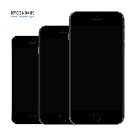 smartphone mockup set black color with blank screen isolated on white background. stock vector illustration eps10のイラスト素材
