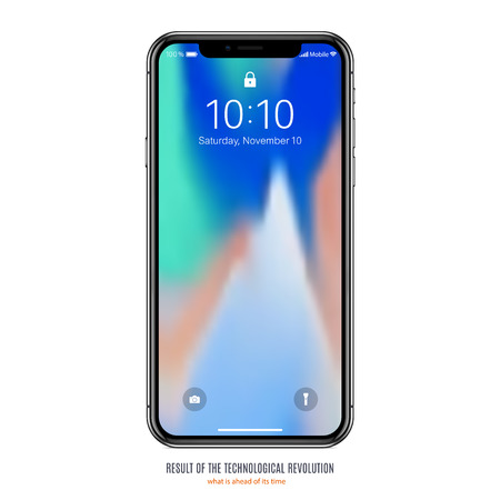 smartphone in black color with colorful screen on white background. stock vector illustration eps10のイラスト素材