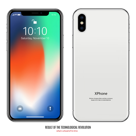 Smartphone with colored screen front and back side on white background. stock vector illustrationのイラスト素材