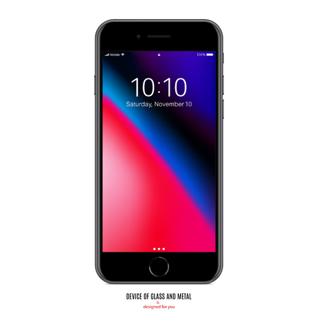 Smartphone in matte black color with colored screen on white background. stock vector illustration.のイラスト素材