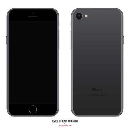 smartphone in in matte black color with blank screen and back side on white background. stock vector illustration eps10のイラスト素材