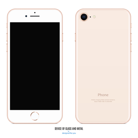smartphone gold color with blank screen and back side on white background. stock vector illustration eps10のイラスト素材
