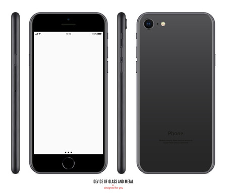 smartphone mockup in matte black color with blank screen front, back and side on white background. stock vector illustration eps10のイラスト素材