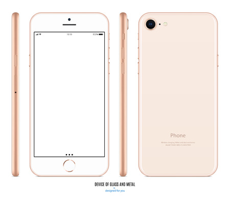smartphone mockup in gold color with blank screen front, back and side on white background. stock vector illustration eps10のイラスト素材