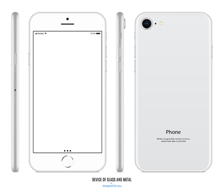 smartphone mockup in silver color with blank screen front, back and side on white background. stock vector illustration eps10のイラスト素材