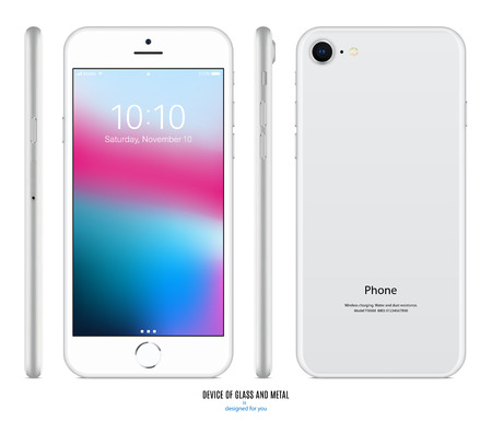 smartphone mockup in silver color with colorful screen front, back and side on white background. stock vector illustration eps10のイラスト素材