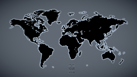 world map with backlight on a gray wall background as an element of design.のイラスト素材