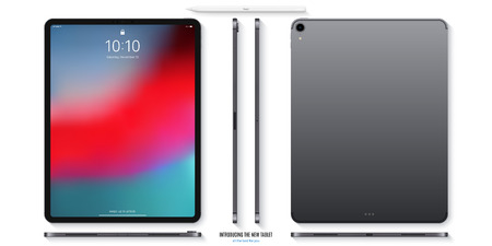 tablet mockup in grey color with colorful screen front, back and side on white background. stock vector illustration eps10のイラスト素材