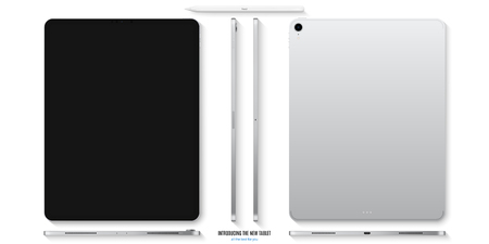 tablet mockup in silver color with pencil front, back and side on white background. stock vector illustration eps10のイラスト素材