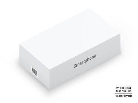 box white color with shadow and barcode for packaging your product isolated on white background. detailed and realistic mockup. stock vector 3d illustrationのイラスト素材