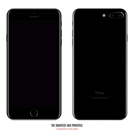 smartphone black color with black screen front and back side view isolated on white background. stock vector illustrationのイラスト素材