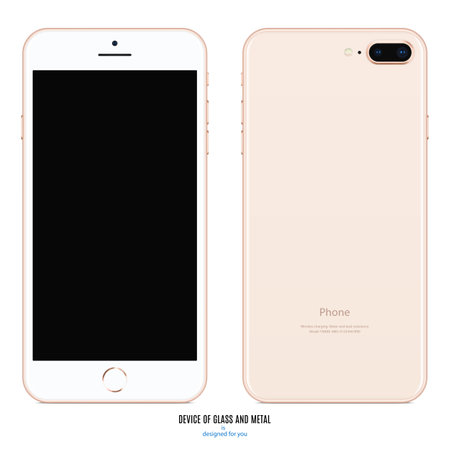 smartphone pink color with black screen front and back side view isolated on white background. stock vector illustrationのイラスト素材