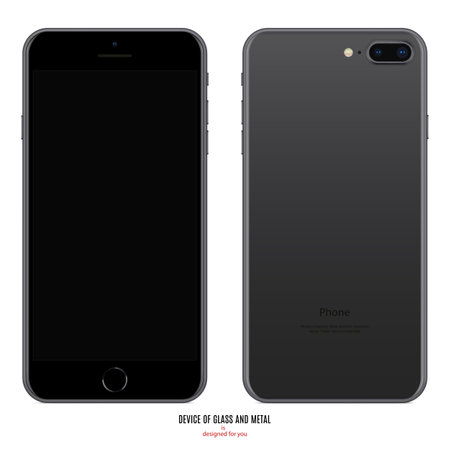 smartphone black matte color with black screen front and back side view isolated on white background. stock vector illustration eps10のイラスト素材