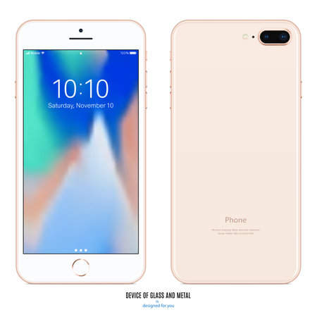 smartphone pink color with colored screen saver front and back side view isolated on white background. stock vector illustration eps10のイラスト素材