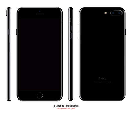 smartphone black color with black screen front, back and side view isolated on white background. stock vector illustration eps10のイラスト素材